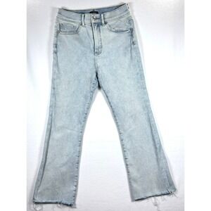 Express Jeans Women SZ 6R Cropped Flare High Rise Raw Hem Stretch 70s Light